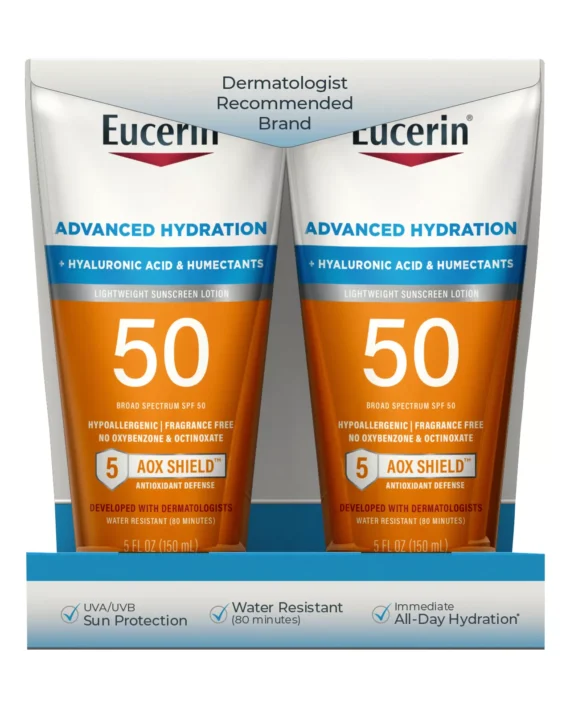Eucerin Sun Advanced Hydration SPF 50 Sunscreen Lotion, 2 pk./5 oz.