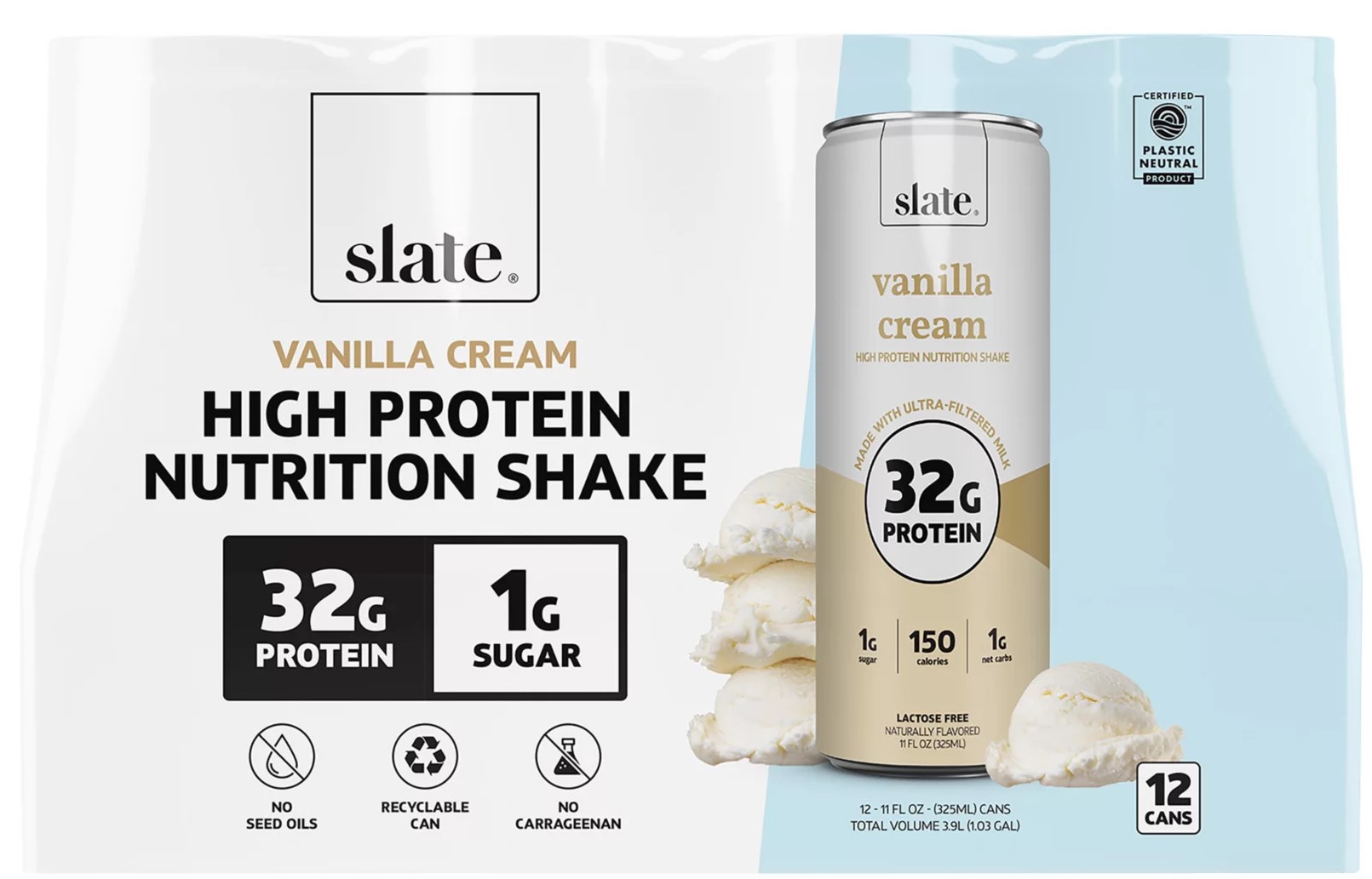 Slate Vanilla Cream Nutrition Shake, 32g Protein, 12 pk./11 oz.