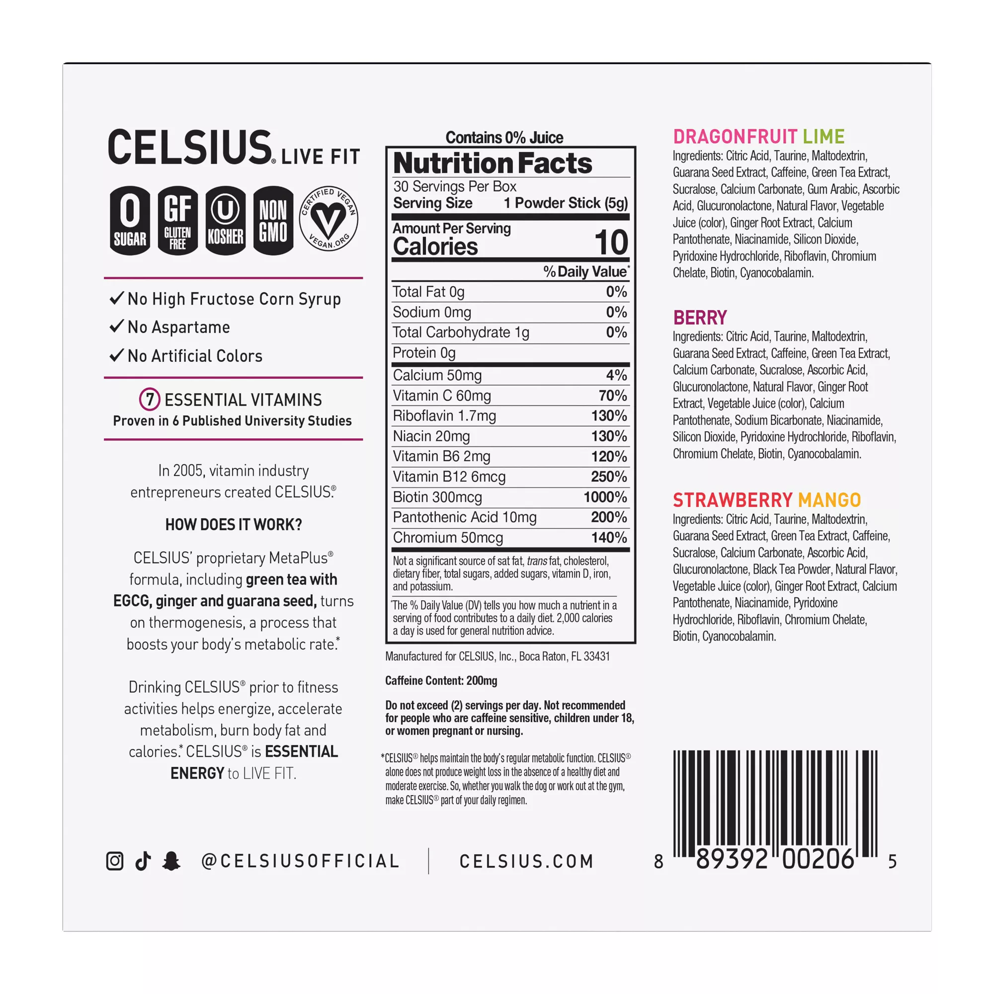 Celsius On-the-Go Energy Powder Sticks, 30 ct.